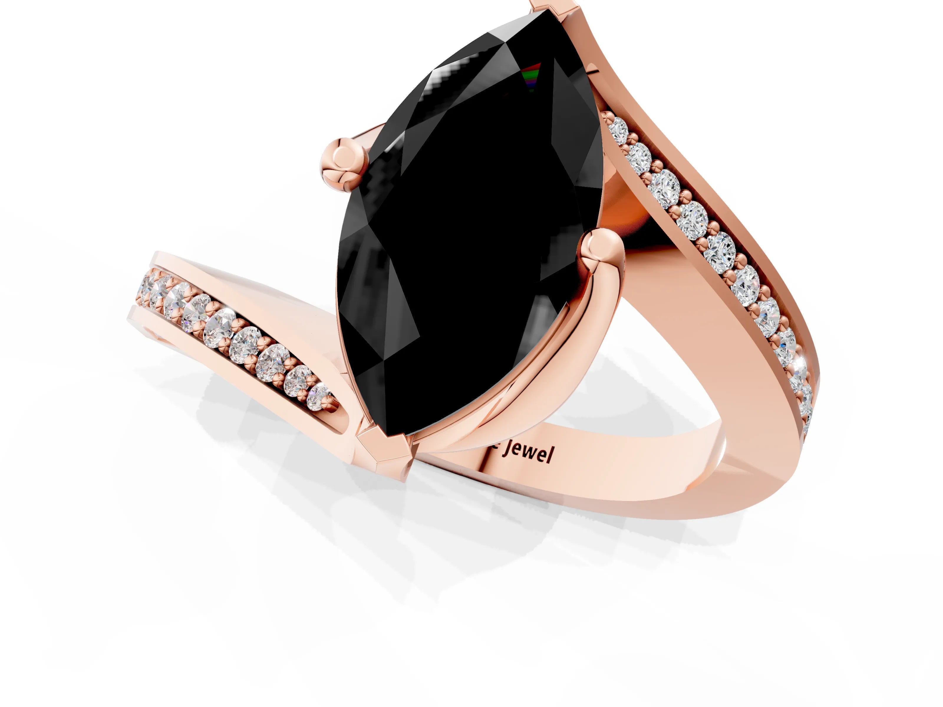 Rose gold Fancy Black Marquise Cut Solitaire Diamond Twist Band with Pavé Setting and Four-Prong Setting_1