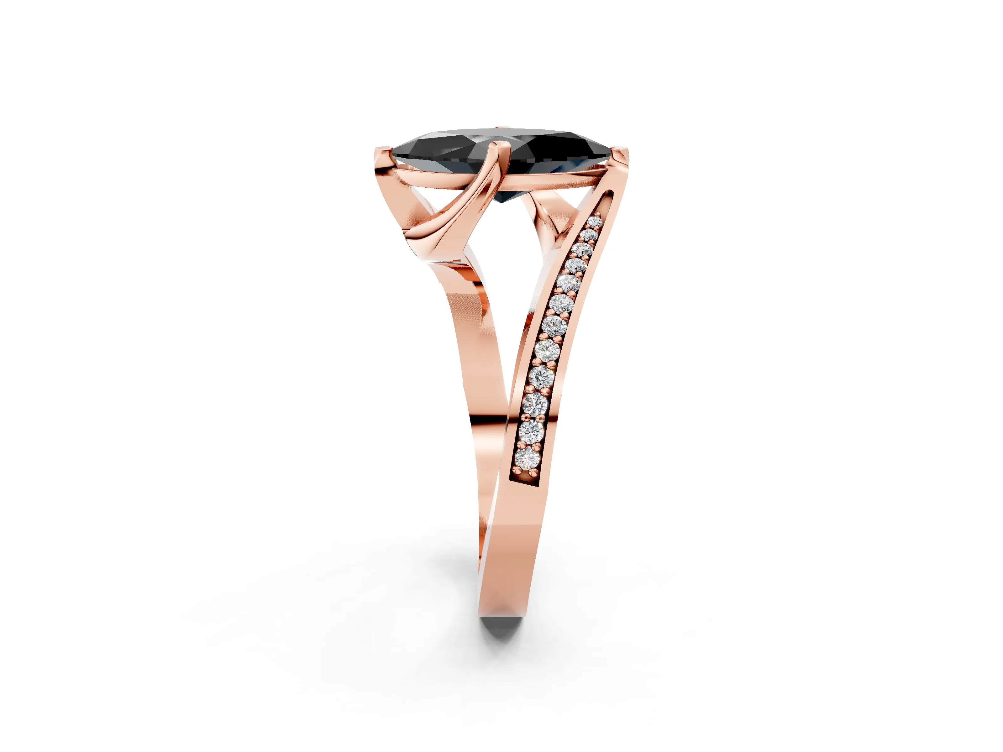 Rose gold Fancy Black Marquise Cut Solitaire Diamond Twist Band with Pavé Setting and Four-Prong Setting_2