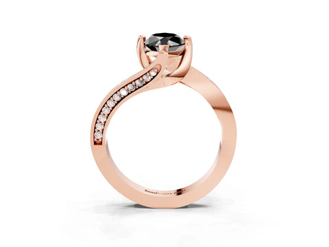 Rose gold Fancy Black Marquise Cut Solitaire Diamond Twist Band with Pavé Setting and Four-Prong Setting_3
