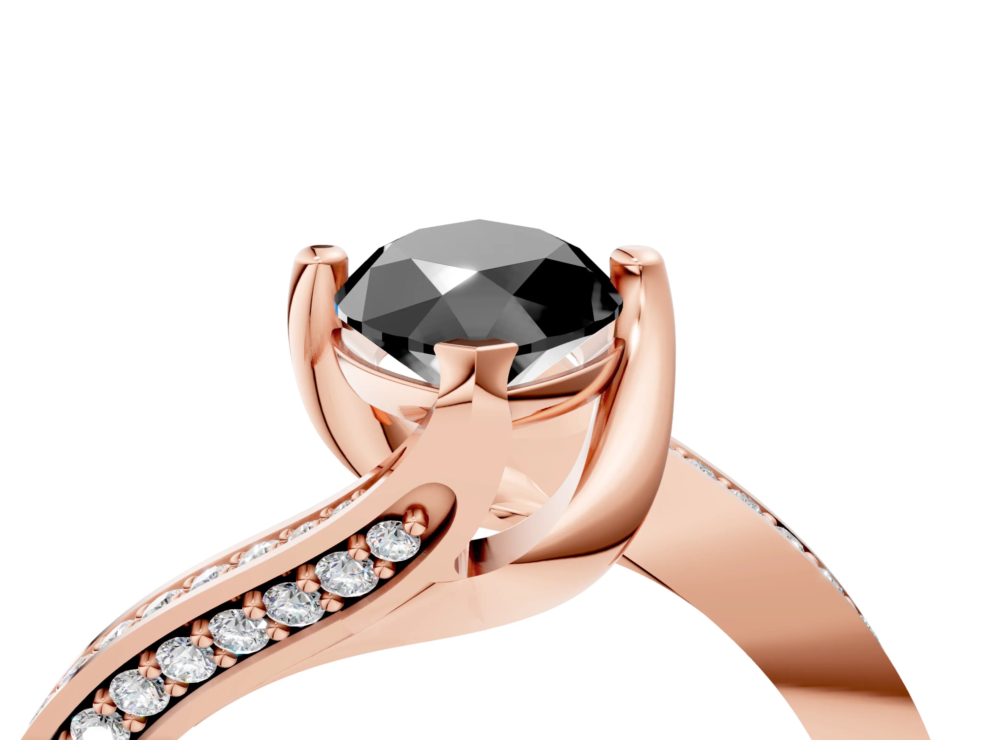 Rose gold Fancy Black Marquise Cut Solitaire Diamond Twist Band with Pavé Setting and Four-Prong Setting_4