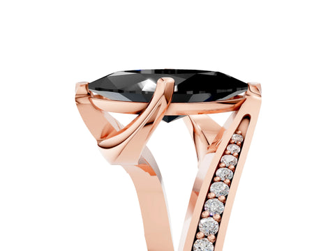 Rose gold Fancy Black Marquise Cut Solitaire Diamond Twist Band with Pavé Setting and Four-Prong Setting_5