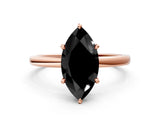 Rose gold Fancy Black Marquise Cut Solitaire Engagement Ring with Cathedral Band and Four-Prong Setting