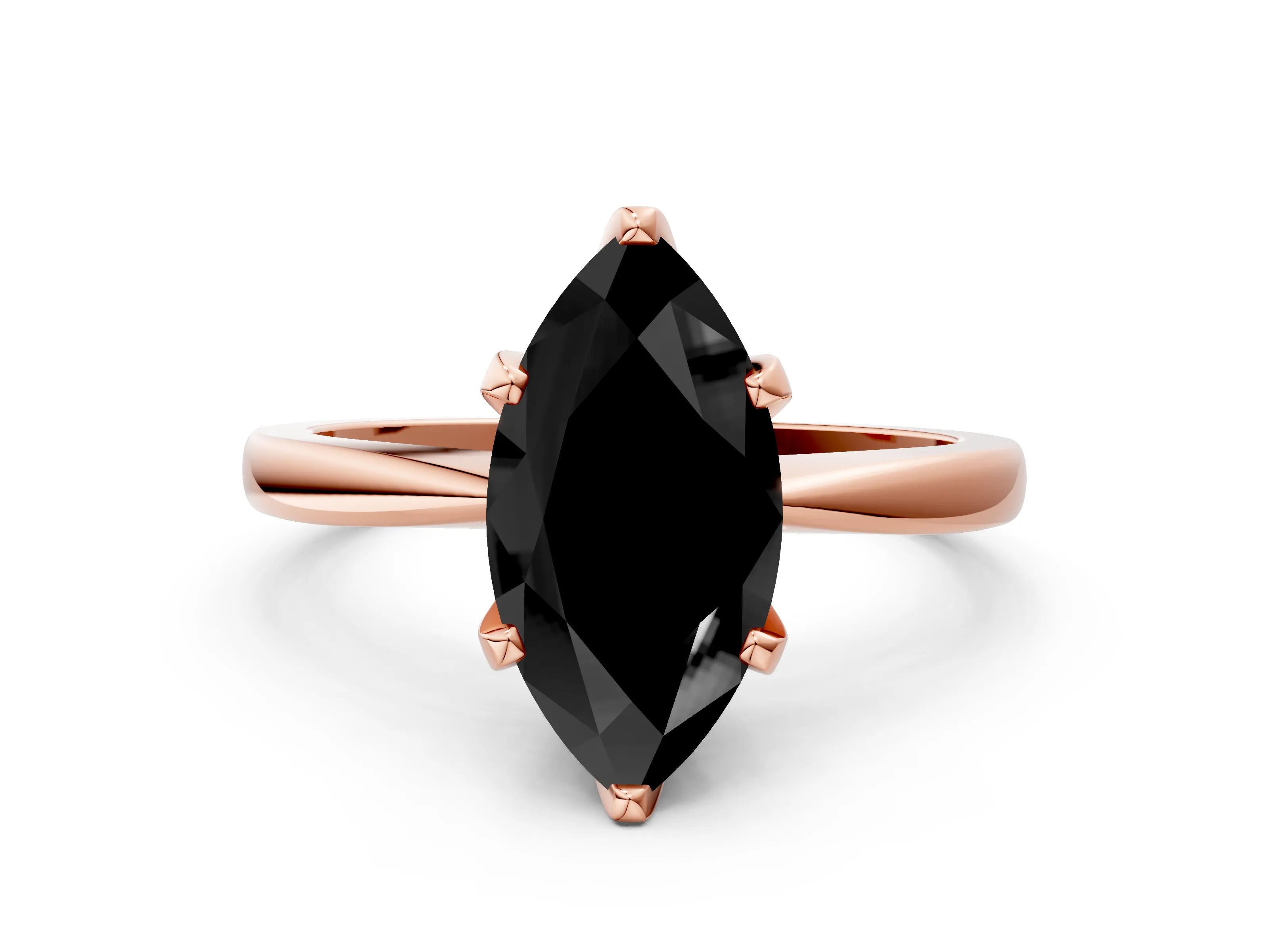 Rose gold Fancy Black Marquise Cut Solitaire Engagement Ring with Six-Prong Setting and Tapered Band