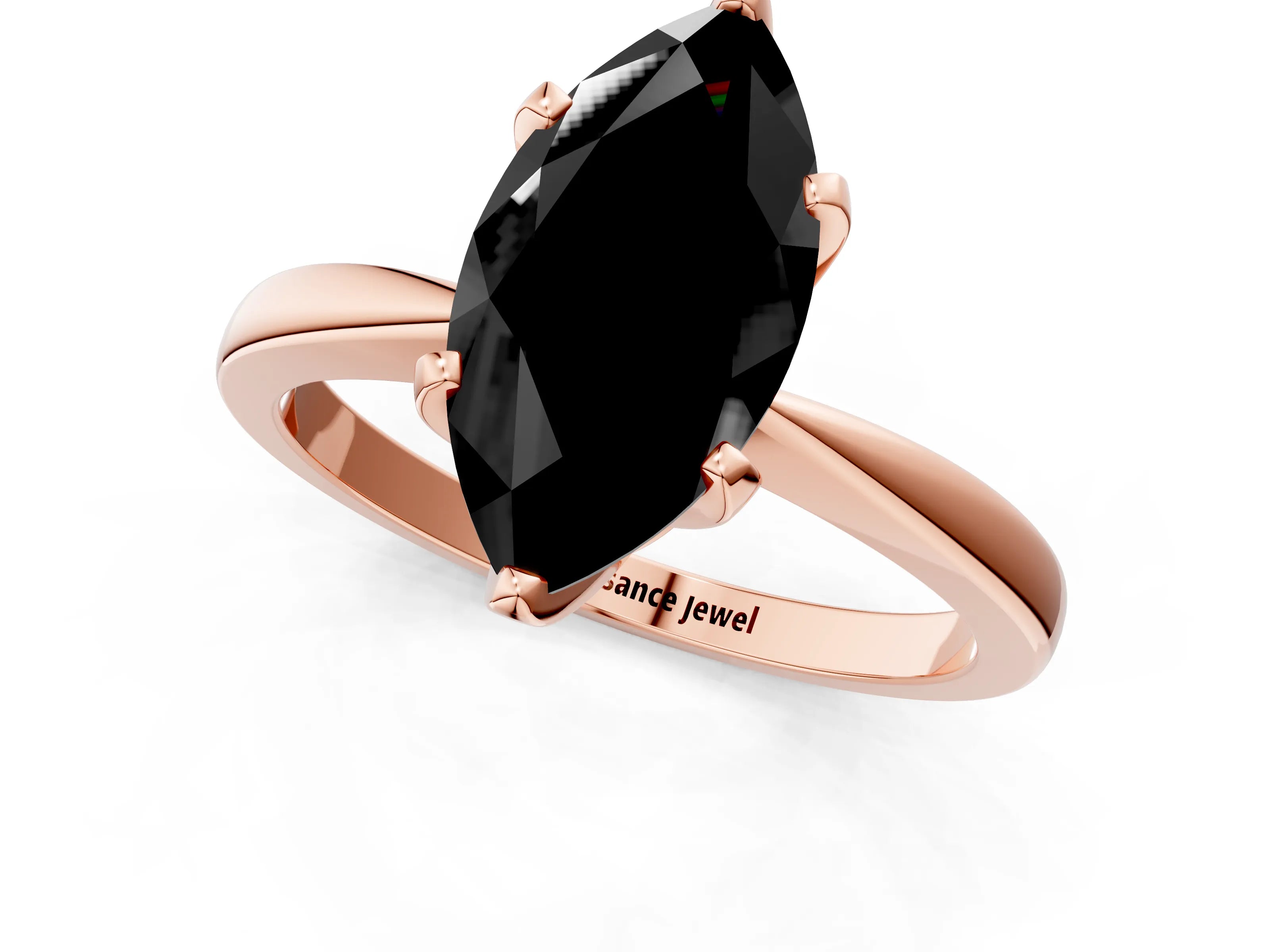 Rose gold Fancy Black Marquise Cut Solitaire Engagement Ring with Six-Prong Setting and Tapered Band_1