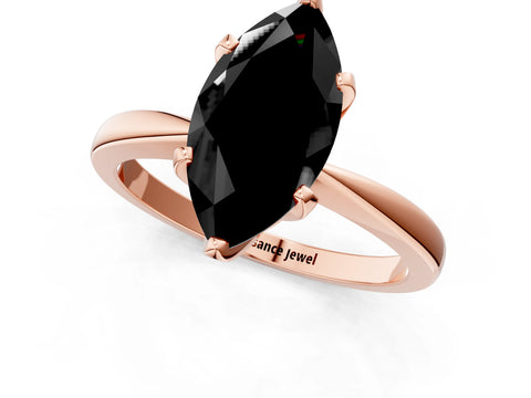 Rose gold Fancy Black Marquise Cut Solitaire Engagement Ring with Six-Prong Setting and Tapered Band_1