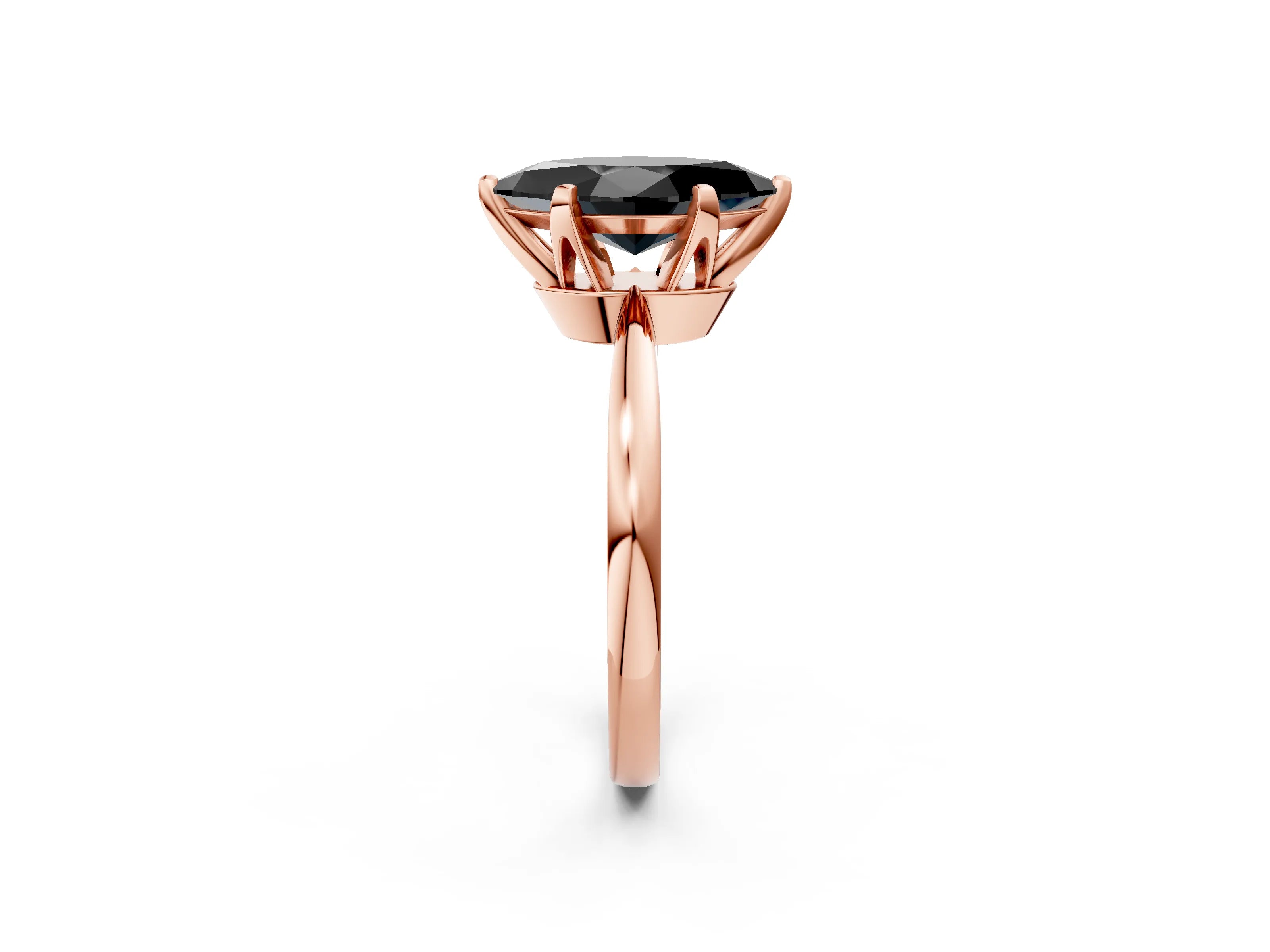 Rose gold Fancy Black Marquise Cut Solitaire Engagement Ring with Six-Prong Setting and Tapered Band_2
