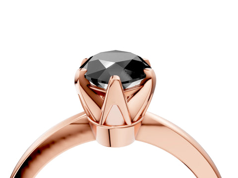 Rose gold Fancy Black Marquise Cut Solitaire Engagement Ring with Six-Prong Setting and Tapered Band_4