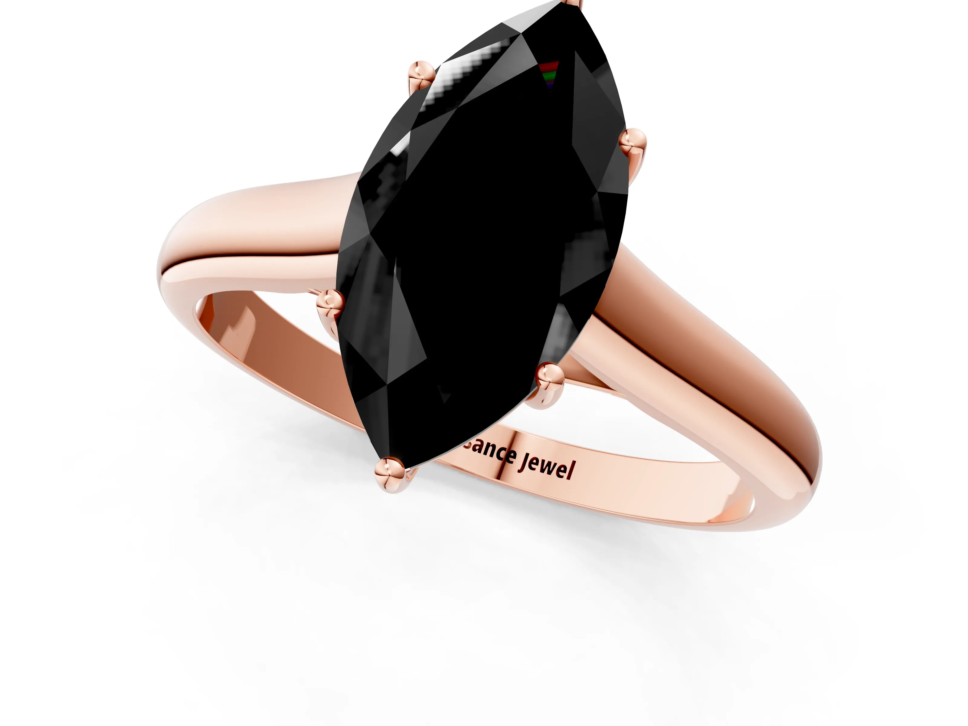 Rose gold Fancy Black Marquise Cut Solitaire Engagement Ring with Tapered Band and Four-Prong Setting_4