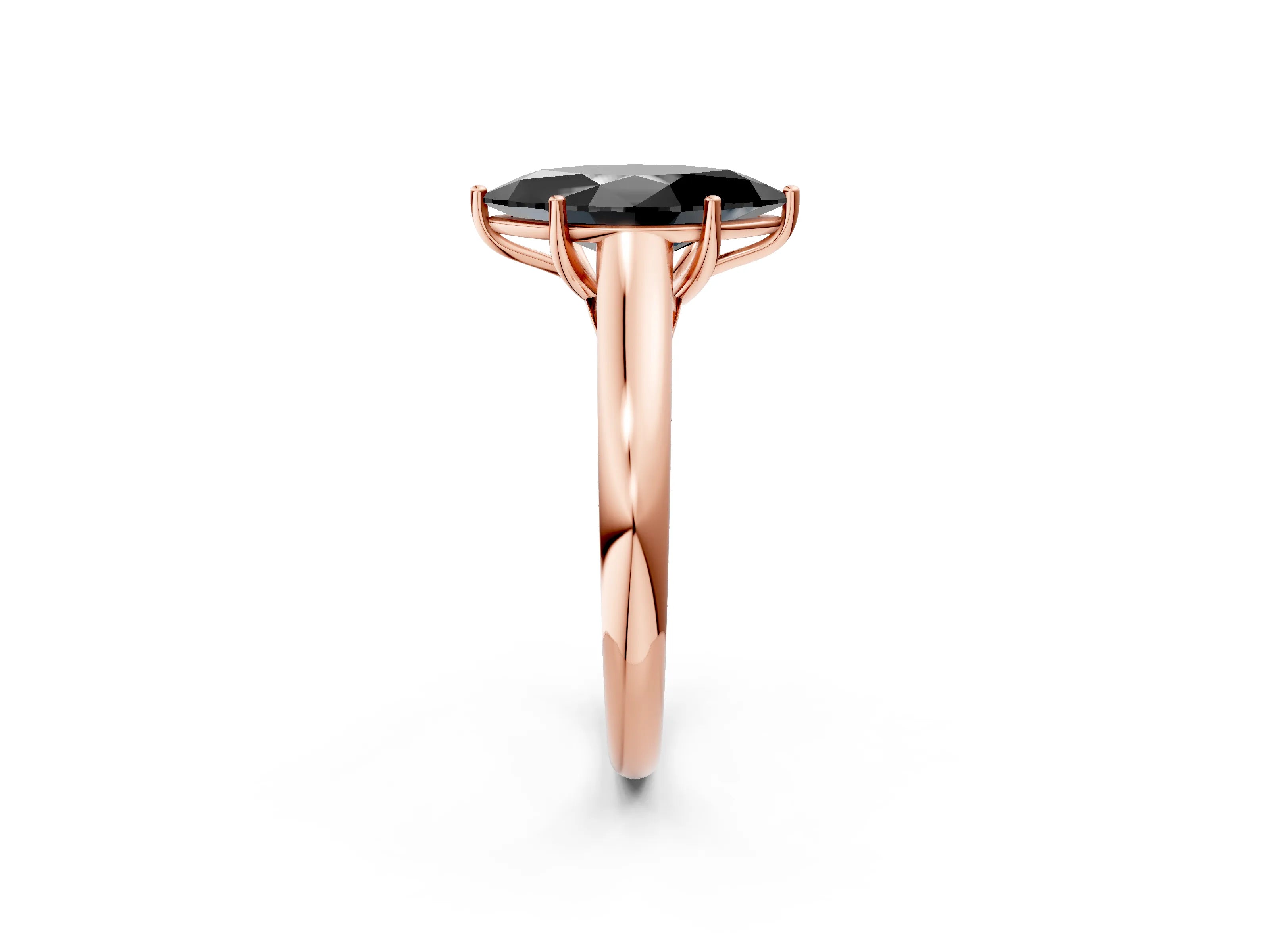 Rose gold Fancy Black Marquise Cut Solitaire Engagement Ring with Tapered Band and Four-Prong Setting_5