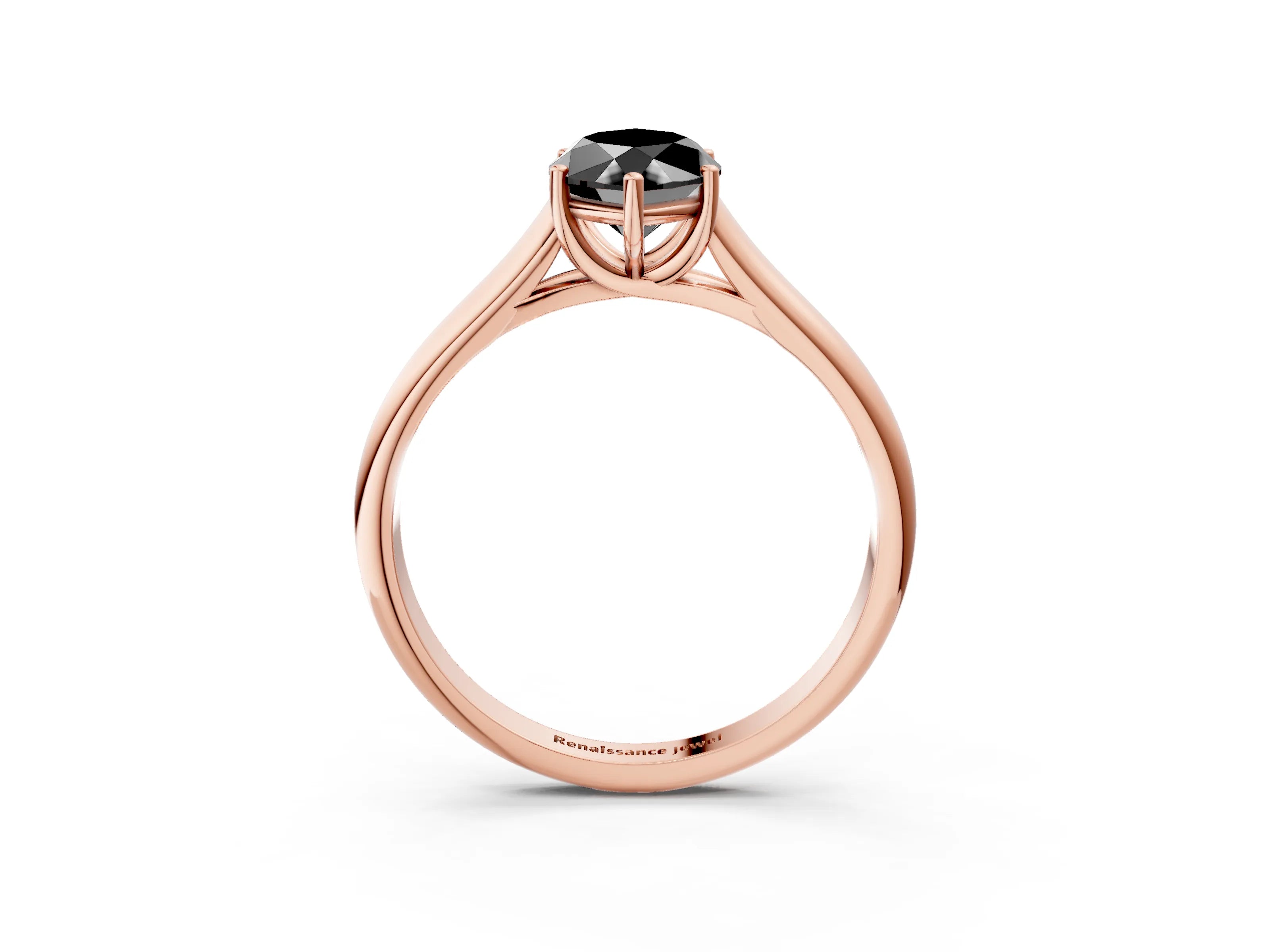 Rose gold Fancy Black Marquise Cut Solitaire Engagement Ring with Tapered Band and Four-Prong Setting_6