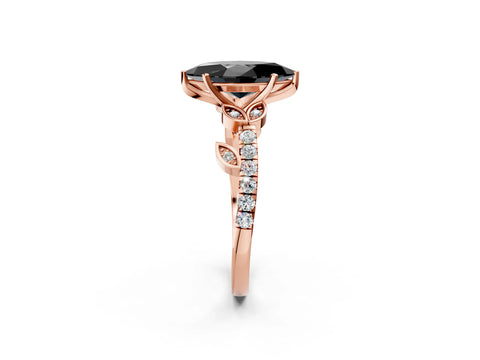 Rose gold Fancy Black Marquise Cut Solitaire Leaf-Inspired Diamond Ring with Pavé Band and Four-Prong Setting_2