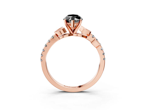 Rose gold Fancy Black Marquise Cut Solitaire Leaf-Inspired Diamond Ring with Pavé Band and Four-Prong Setting_3