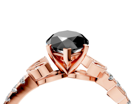 Rose gold Fancy Black Marquise Cut Solitaire Leaf-Inspired Diamond Ring with Pavé Band and Four-Prong Setting_4