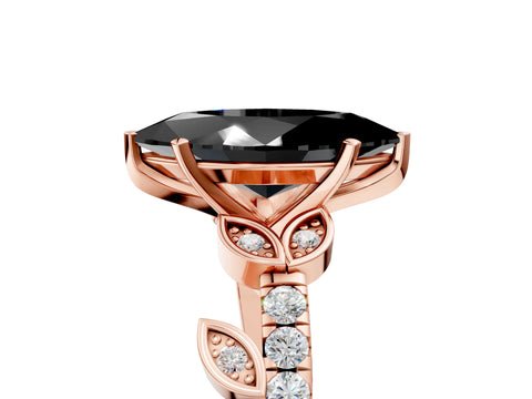 Rose gold Fancy Black Marquise Cut Solitaire Leaf-Inspired Diamond Ring with Pavé Band and Four-Prong Setting_5