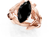 Rose gold Fancy Black Marquise Cut Solitaire Leaf-Inspired Engagement Ring with Prong Setting_13