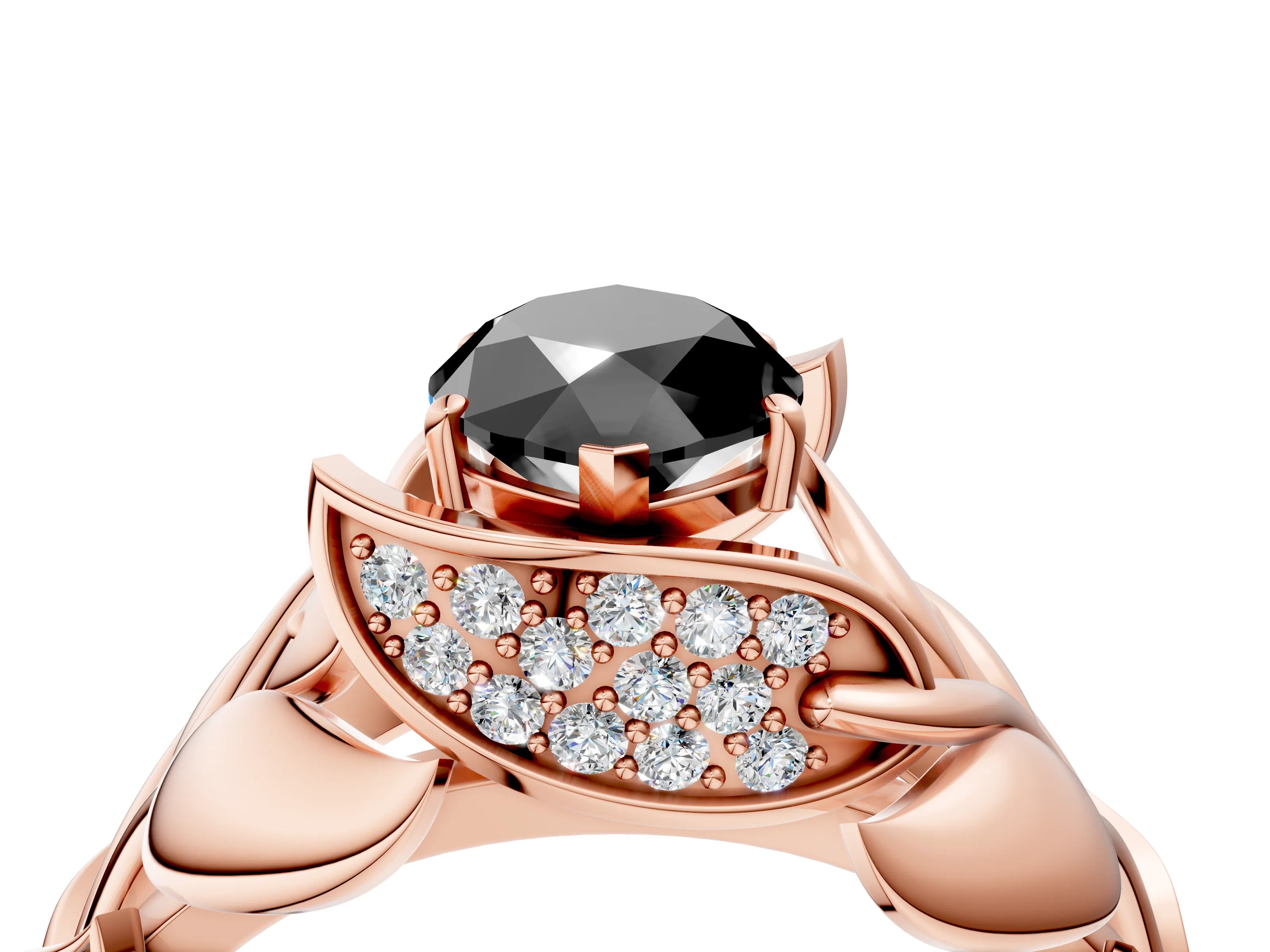 Rose gold Fancy Black Marquise Cut Solitaire Leaf-Inspired Engagement Ring with Prong Setting_4