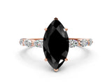 Rose gold Fancy Black Marquise Cut Solitaire Marquise Side Stone Prong Setting Ring
