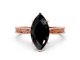 Rose gold Fancy Black Marquise Cut Solitaire Milgrain Engraved Band with Four-Prong Setting