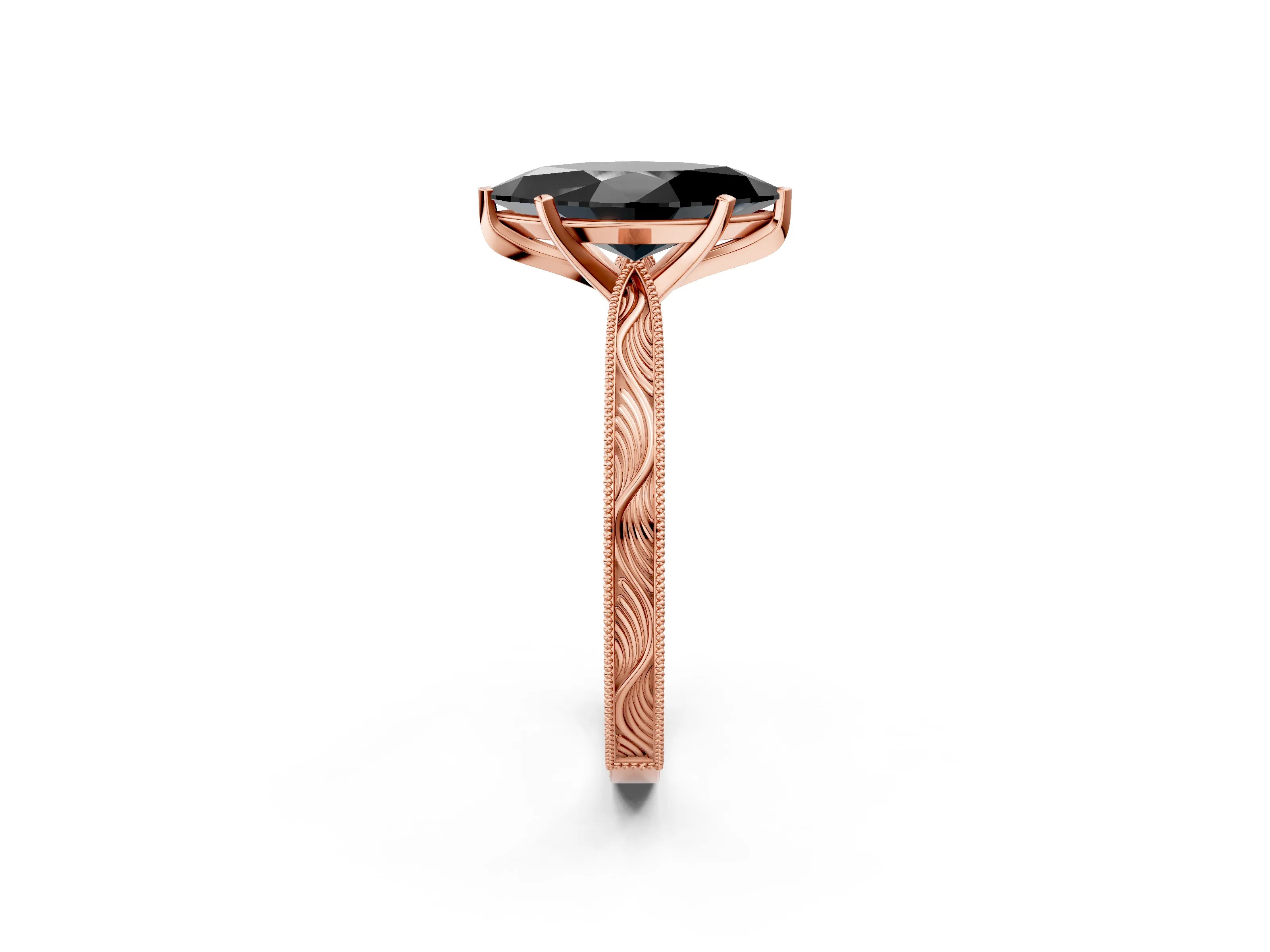 Rose gold Fancy Black Marquise Cut Solitaire Milgrain Engraved Band with Four-Prong Setting_2