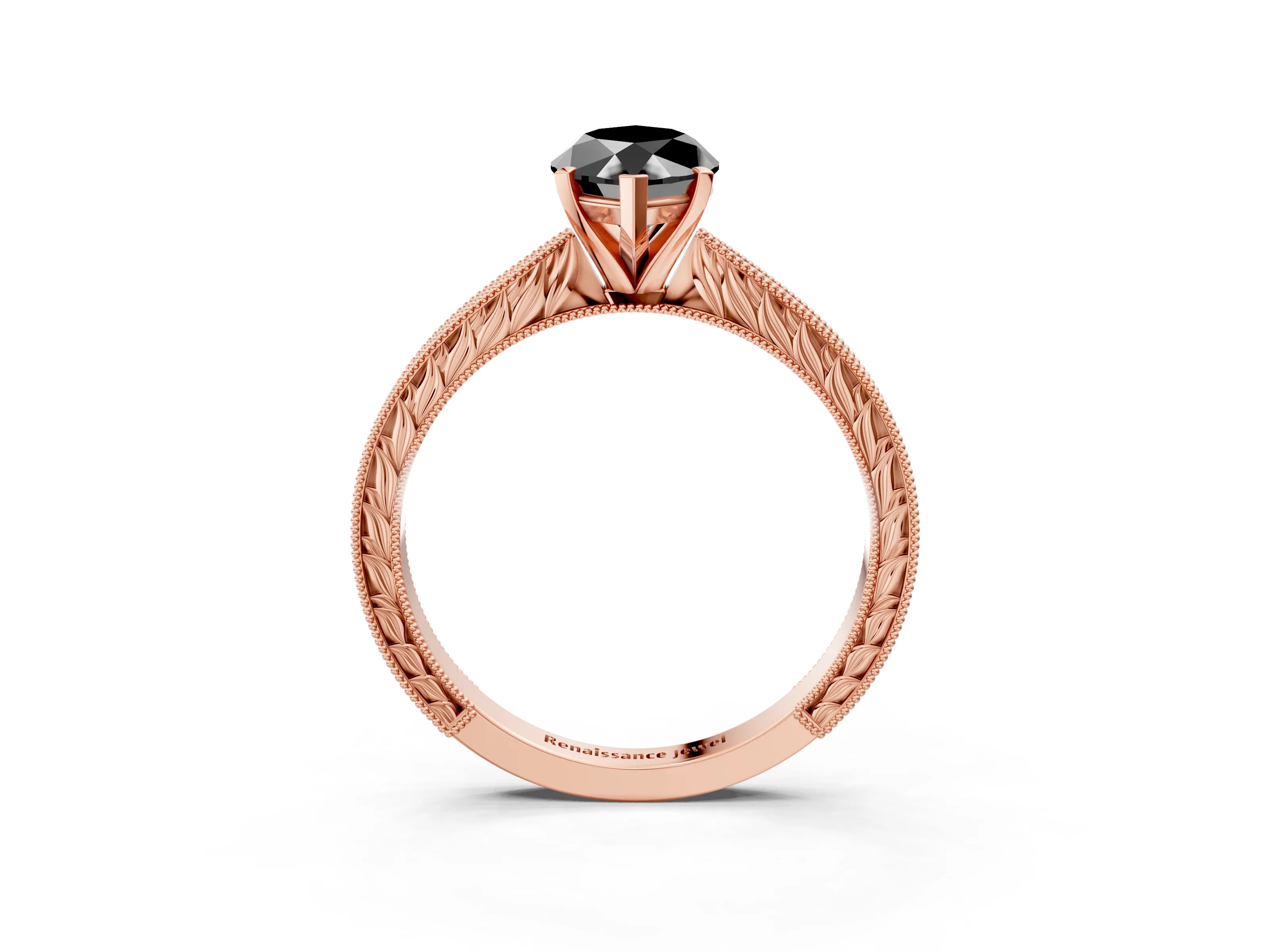 Rose gold Fancy Black Marquise Cut Solitaire Milgrain Engraved Band with Four-Prong Setting_3