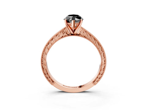 Rose gold Fancy Black Marquise Cut Solitaire Milgrain Engraved Band with Four-Prong Setting_3