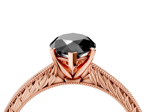 Rose gold Fancy Black Marquise Cut Solitaire Milgrain Engraved Band with Four-Prong Setting_4