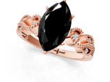 Rose gold Fancy Black Marquise Cut Solitaire Milgrain Leaf Band with Prong Setting_1
