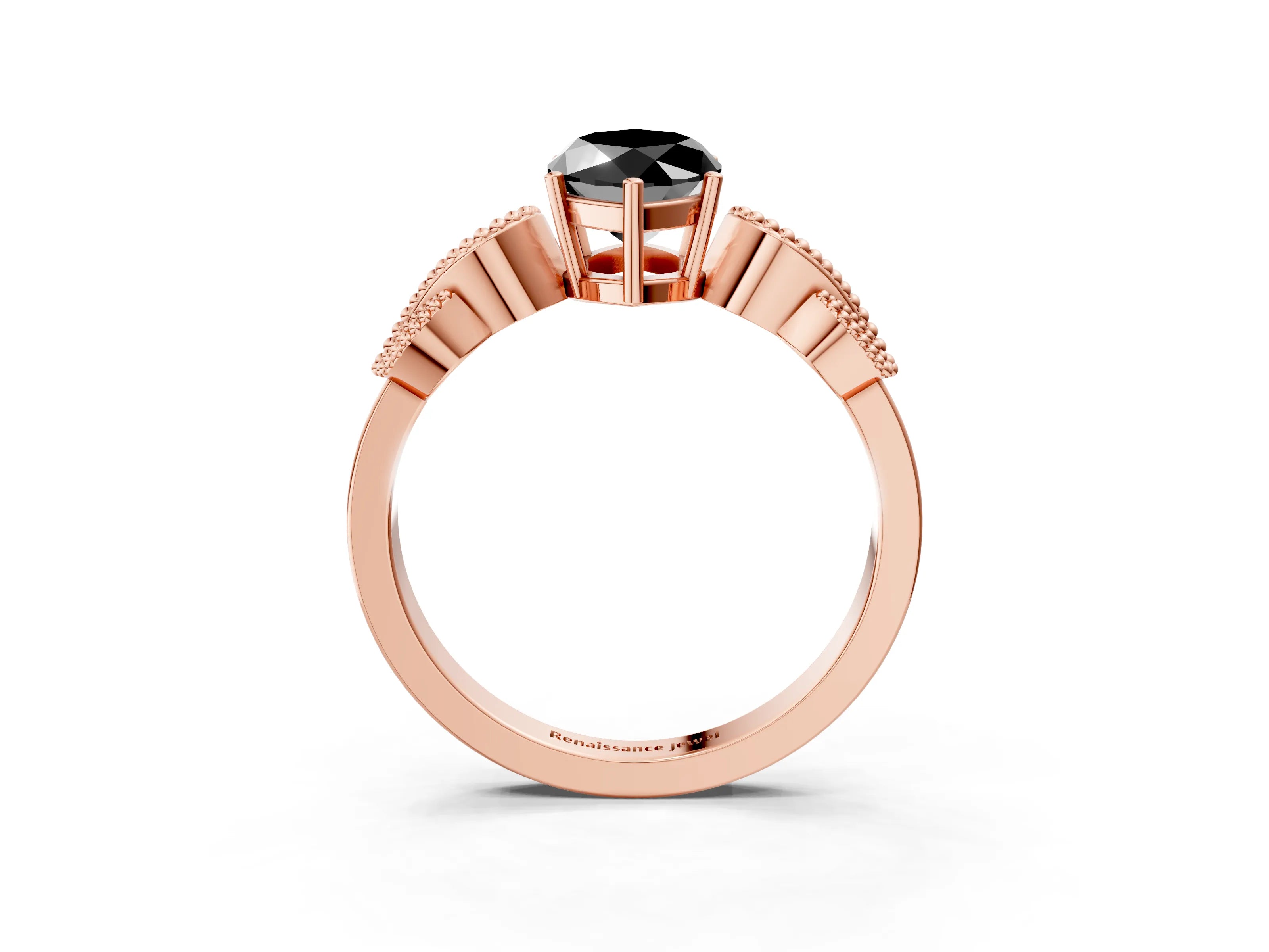 Rose gold Fancy Black Marquise Cut Solitaire Milgrain Leaf Band with Prong Setting_3