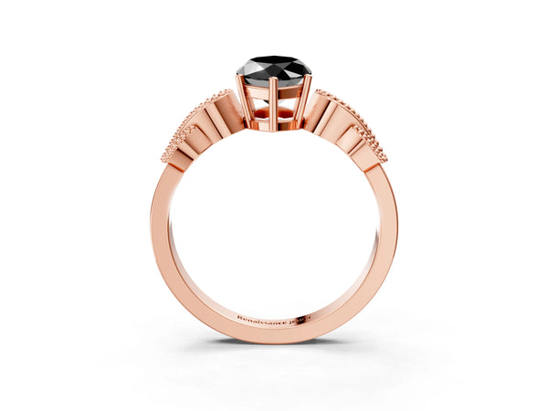 Rose Gold Marquise Vintage Solitaire Engagement Ring Setting for Black Center