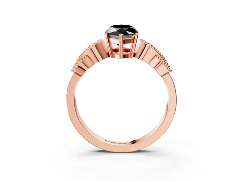 Rose gold Fancy Black Marquise Cut Solitaire Milgrain Leaf Band with Prong Setting_3