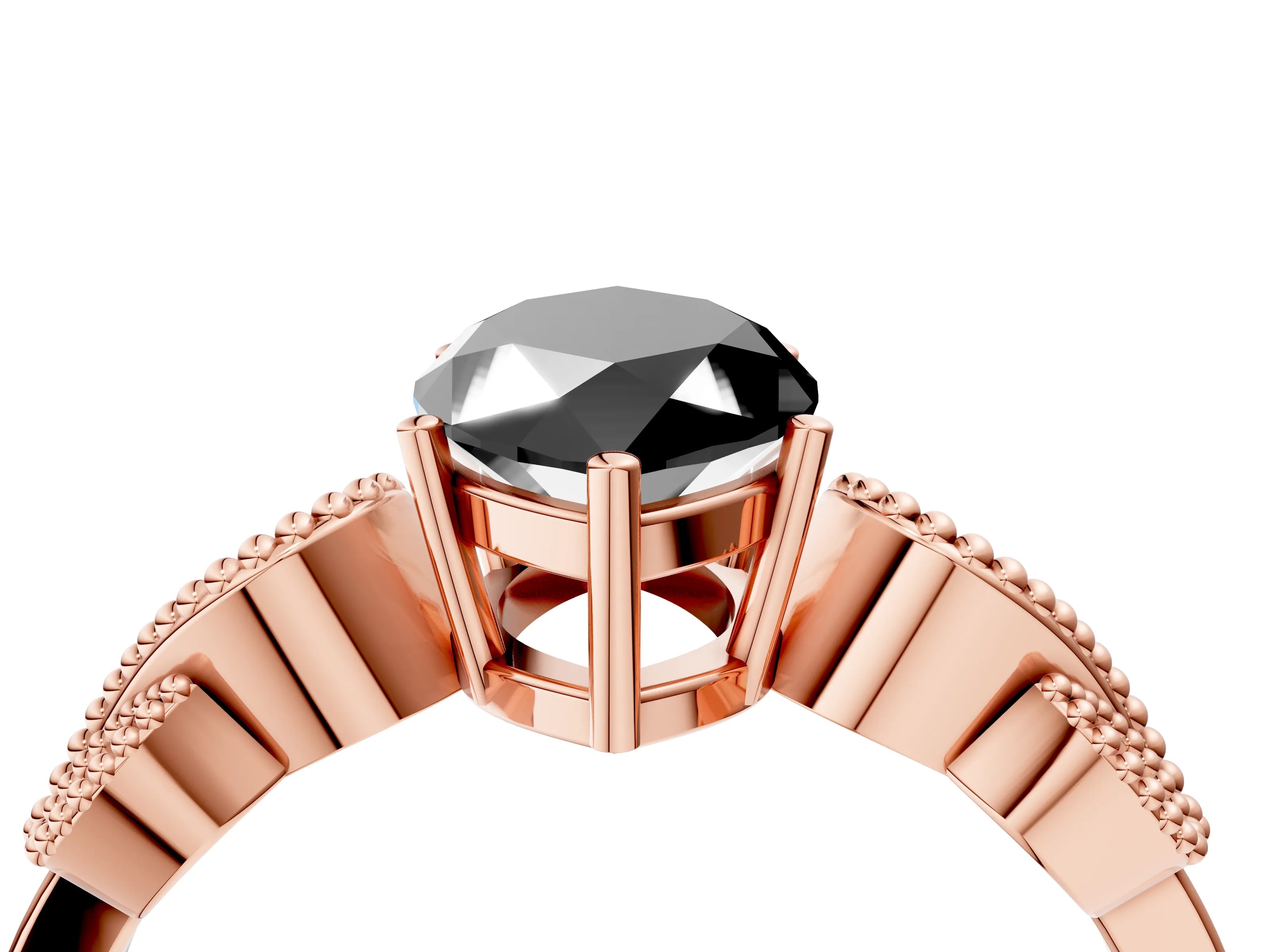 Rose gold Fancy Black Marquise Cut Solitaire Milgrain Leaf Band with Prong Setting_4