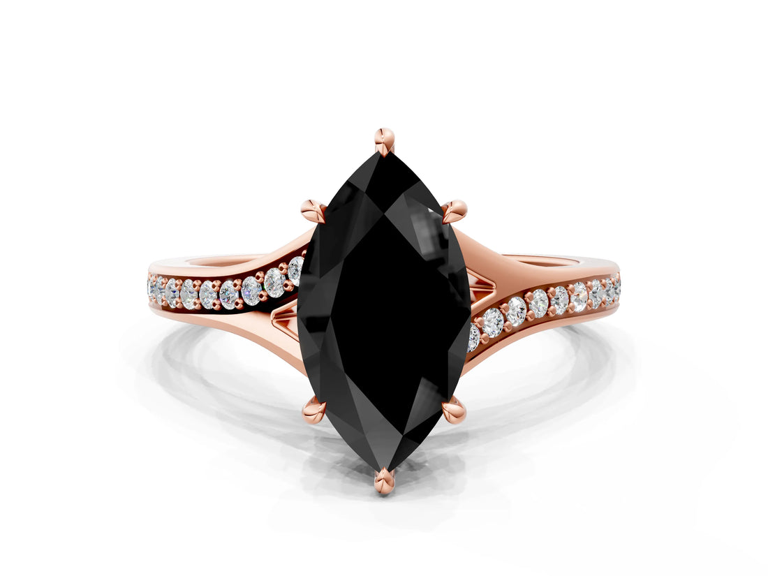 Rose gold Fancy Black Marquise Cut Solitaire Pavé Band with Four-Prong Setting