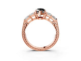 Rose gold Fancy Black Marquise Cut Solitaire Princess Side Stone Engraved Band Prong Setting Ring_3