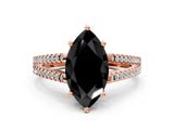 Rose gold Fancy Black Marquise Cut Solitaire Split Shank Pavé Diamond Engagement Ring