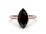 Rose gold Fancy Black Marquise Cut Solitaire Split Shank Pave Diamond Engagement Ring with Four-Prong Setting