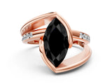 Rose gold Fancy Black Marquise Cut Solitaire Tension-Set Diamond Split Shank Ring