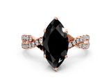 Rose gold Fancy Black Marquise Cut Solitaire Twist Pave Diamond Engagement Ring with Prong Setting