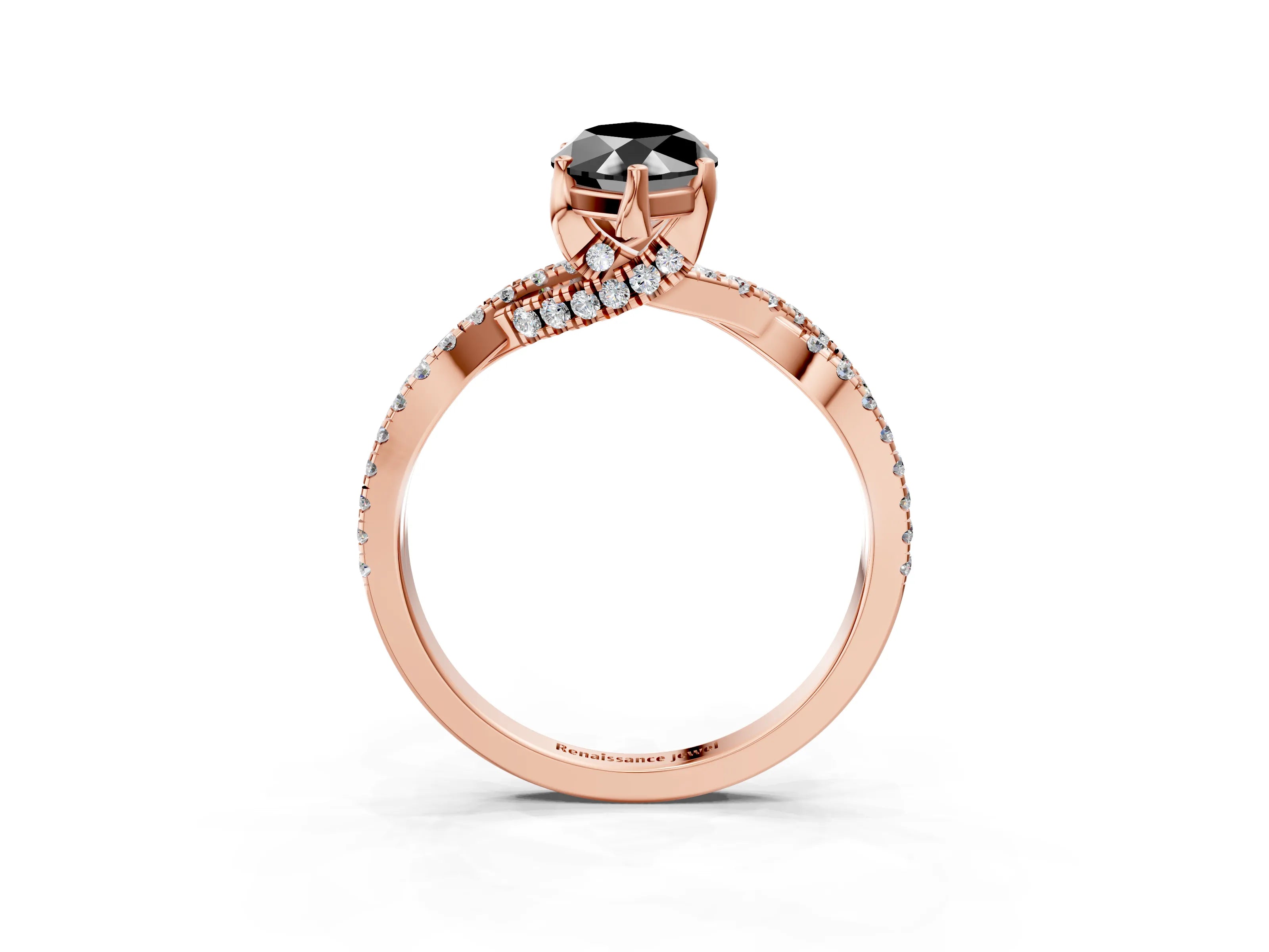 Rose gold Fancy Black Marquise Cut Solitaire Twist Pave Diamond Engagement Ring with Prong Setting_27