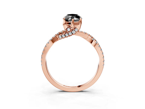 Rose gold Fancy Black Marquise Cut Solitaire Twist Pave Diamond Engagement Ring with Prong Setting_27