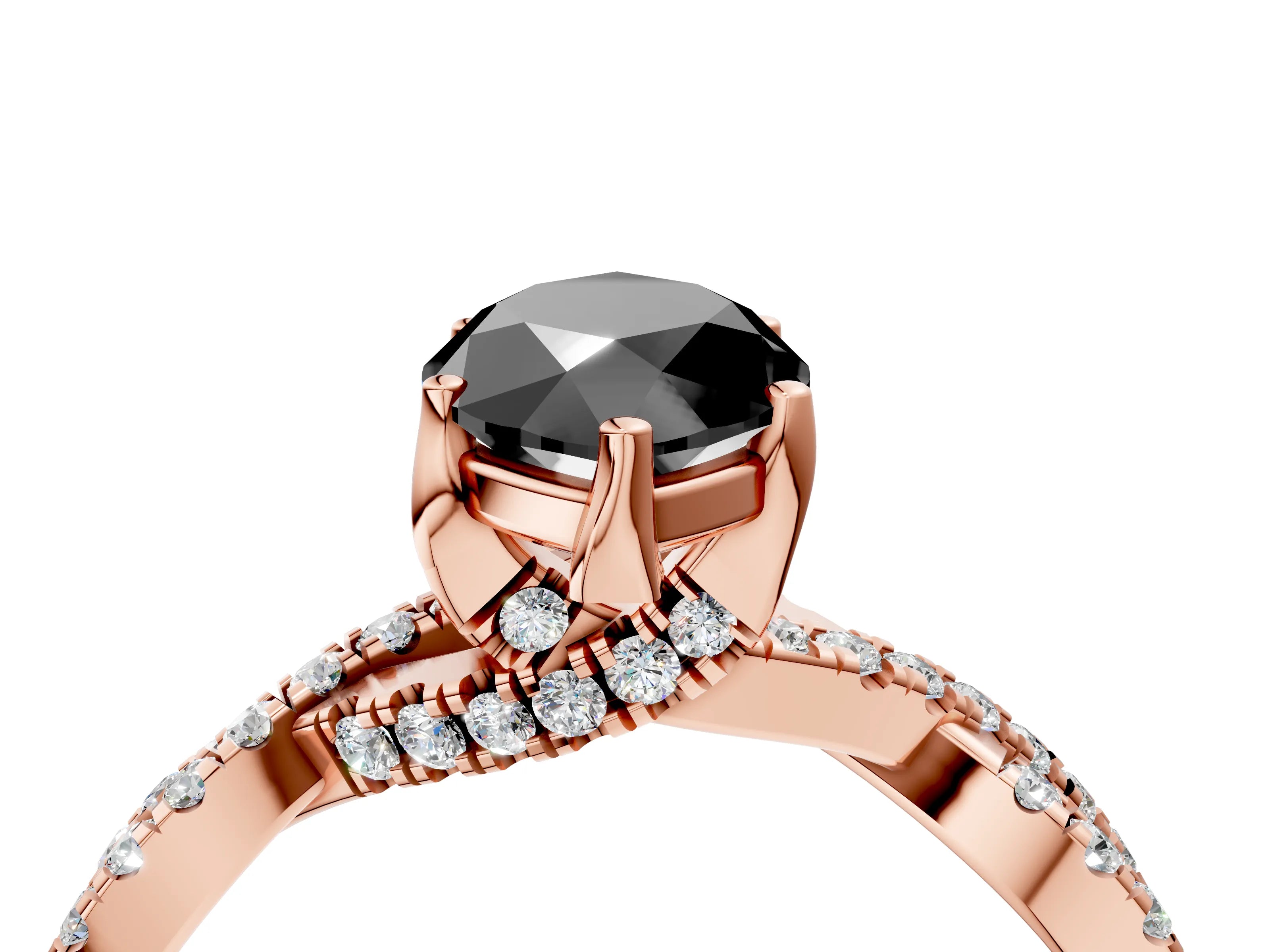 Rose gold Fancy Black Marquise Cut Solitaire Twist Pave Diamond Engagement Ring with Prong Setting_28