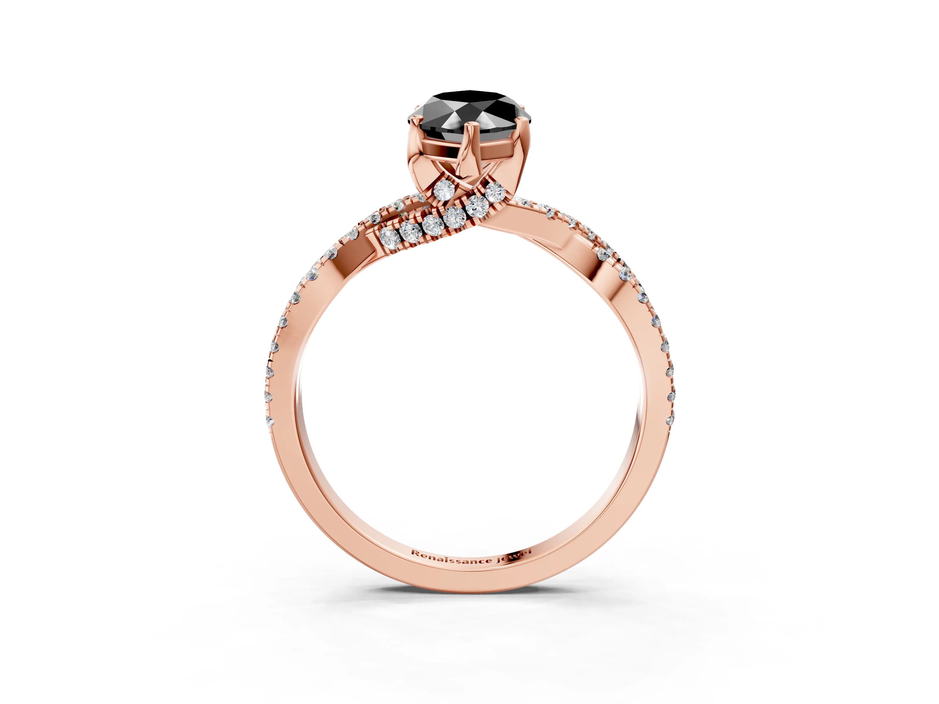 Rose gold Fancy Black Marquise Cut Solitaire Twist Pave Diamond Engagement Ring with Prong Setting_3