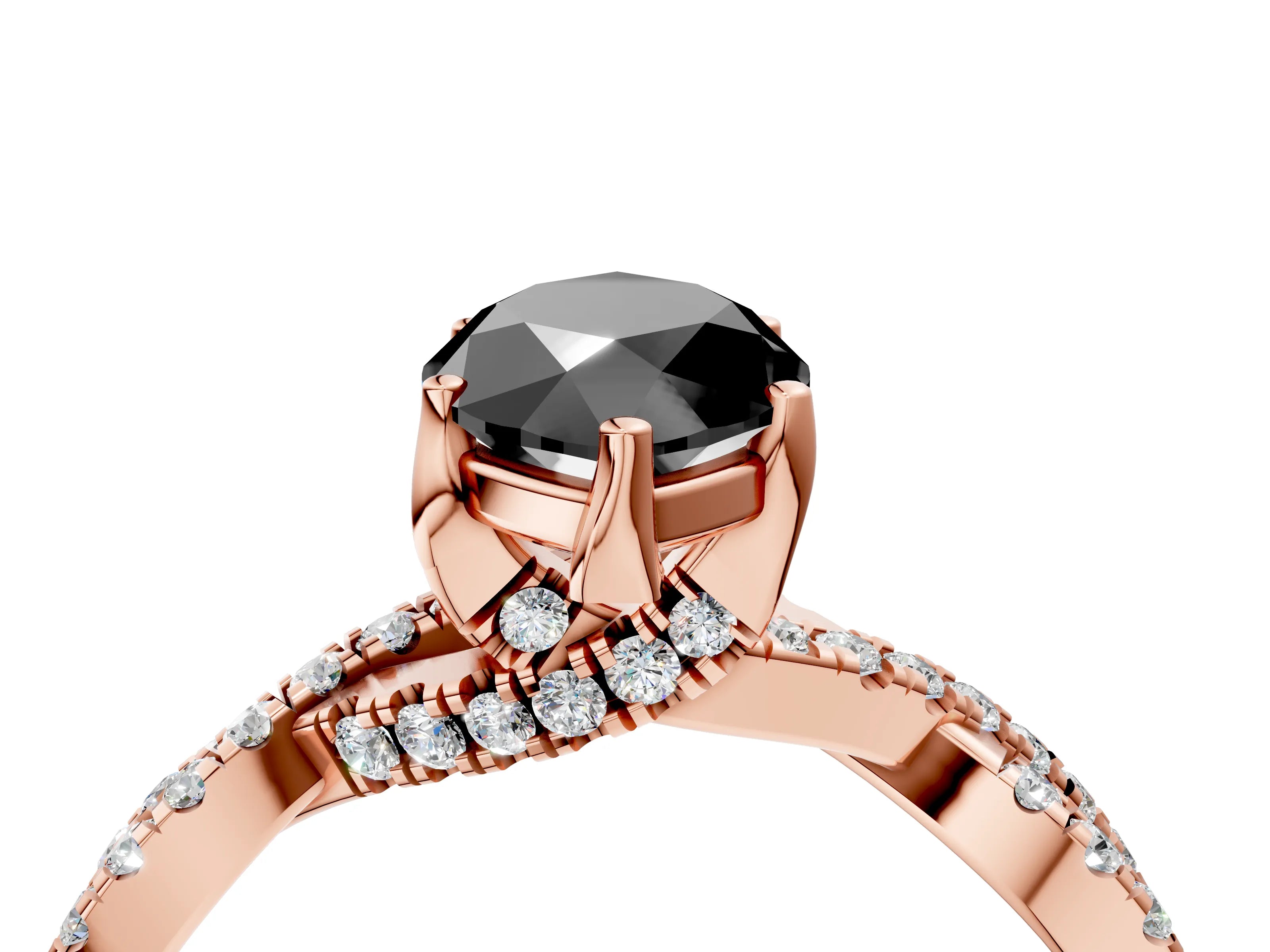 Rose gold Fancy Black Marquise Cut Solitaire Twist Pave Diamond Engagement Ring with Prong Setting_4