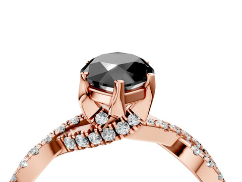 Rose gold Fancy Black Marquise Cut Solitaire Twist Pave Diamond Engagement Ring with Prong Setting_4