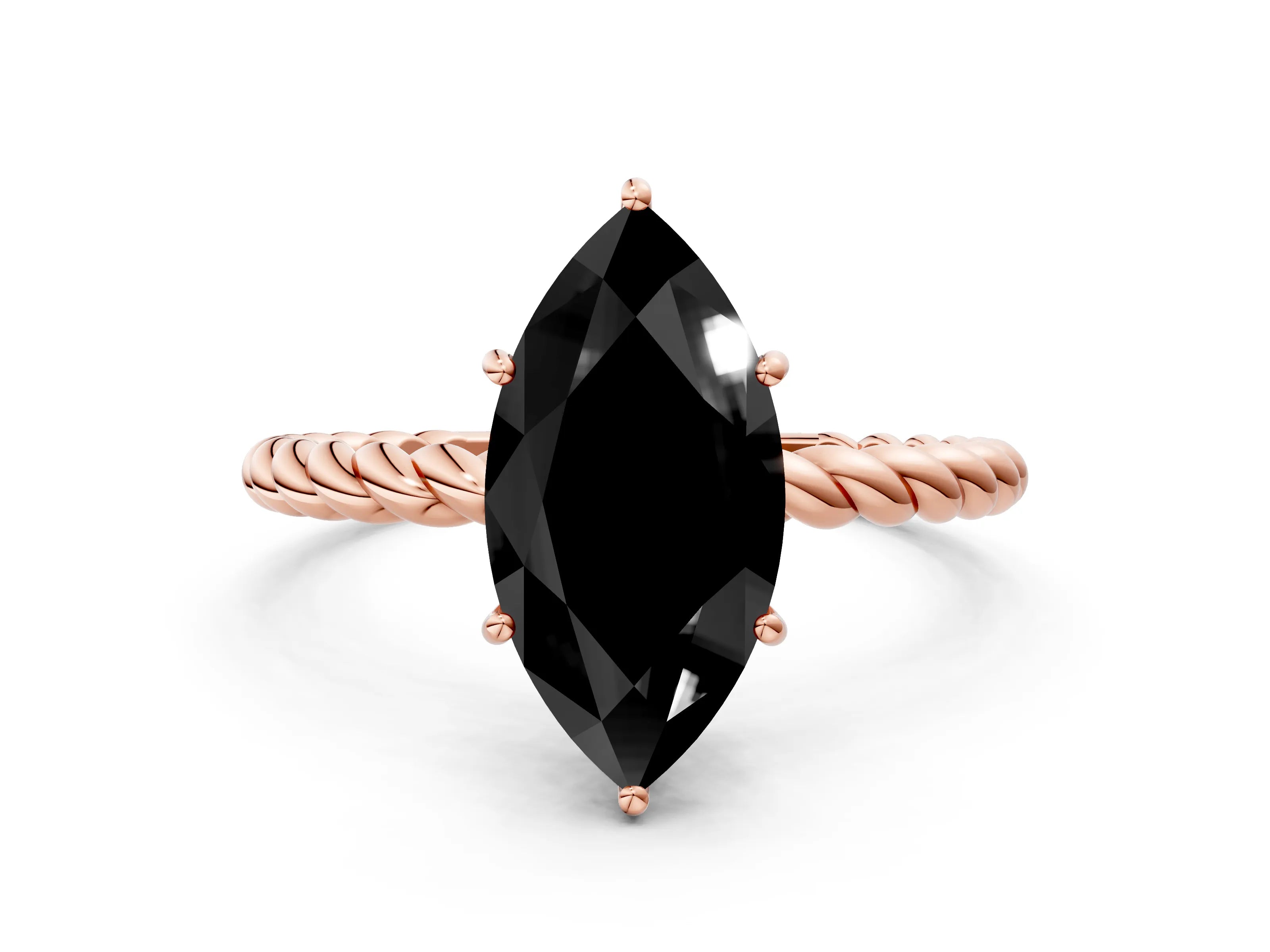 Rose gold Fancy Black Marquise Cut Solitaire Twisted Band 4-Prong Ring