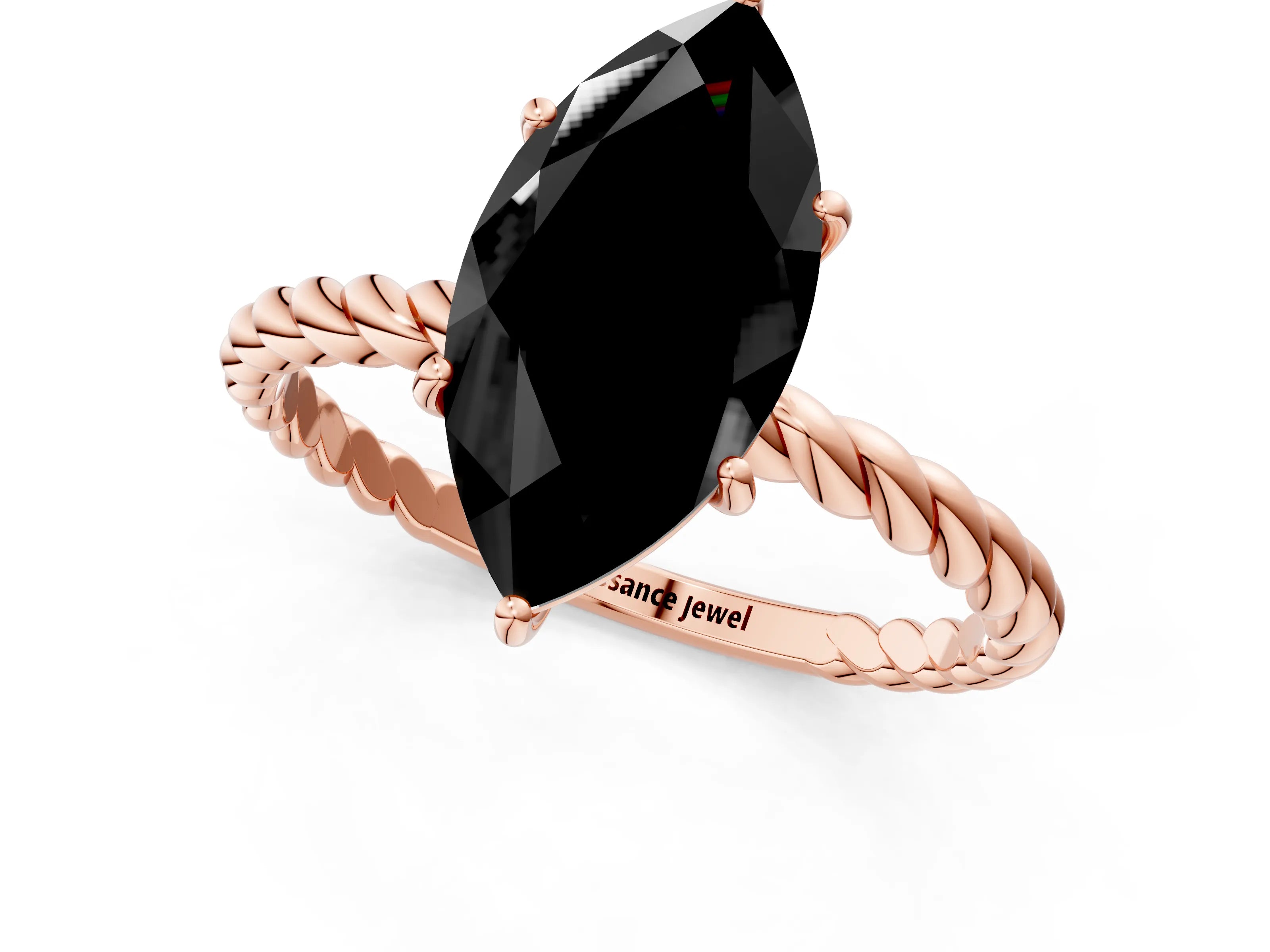 Rose gold Fancy Black Marquise Cut Solitaire Twisted Band 4-Prong Ring_1
