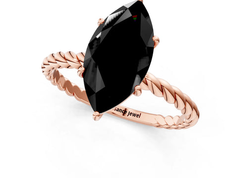 Rose gold Fancy Black Marquise Cut Solitaire Twisted Band 4-Prong Ring_1
