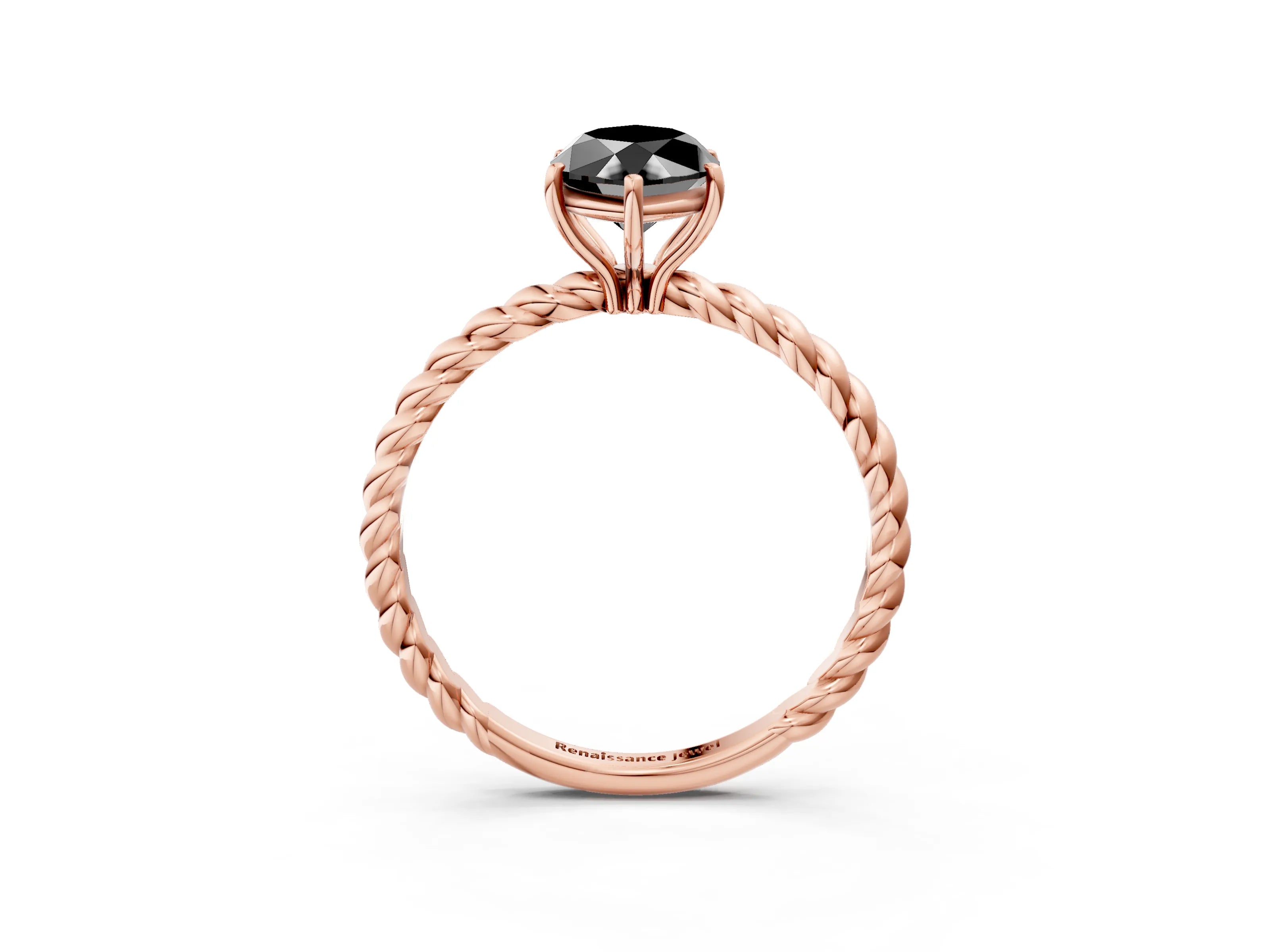 Rose gold Fancy Black Marquise Cut Solitaire Twisted Band 4-Prong Ring_3
