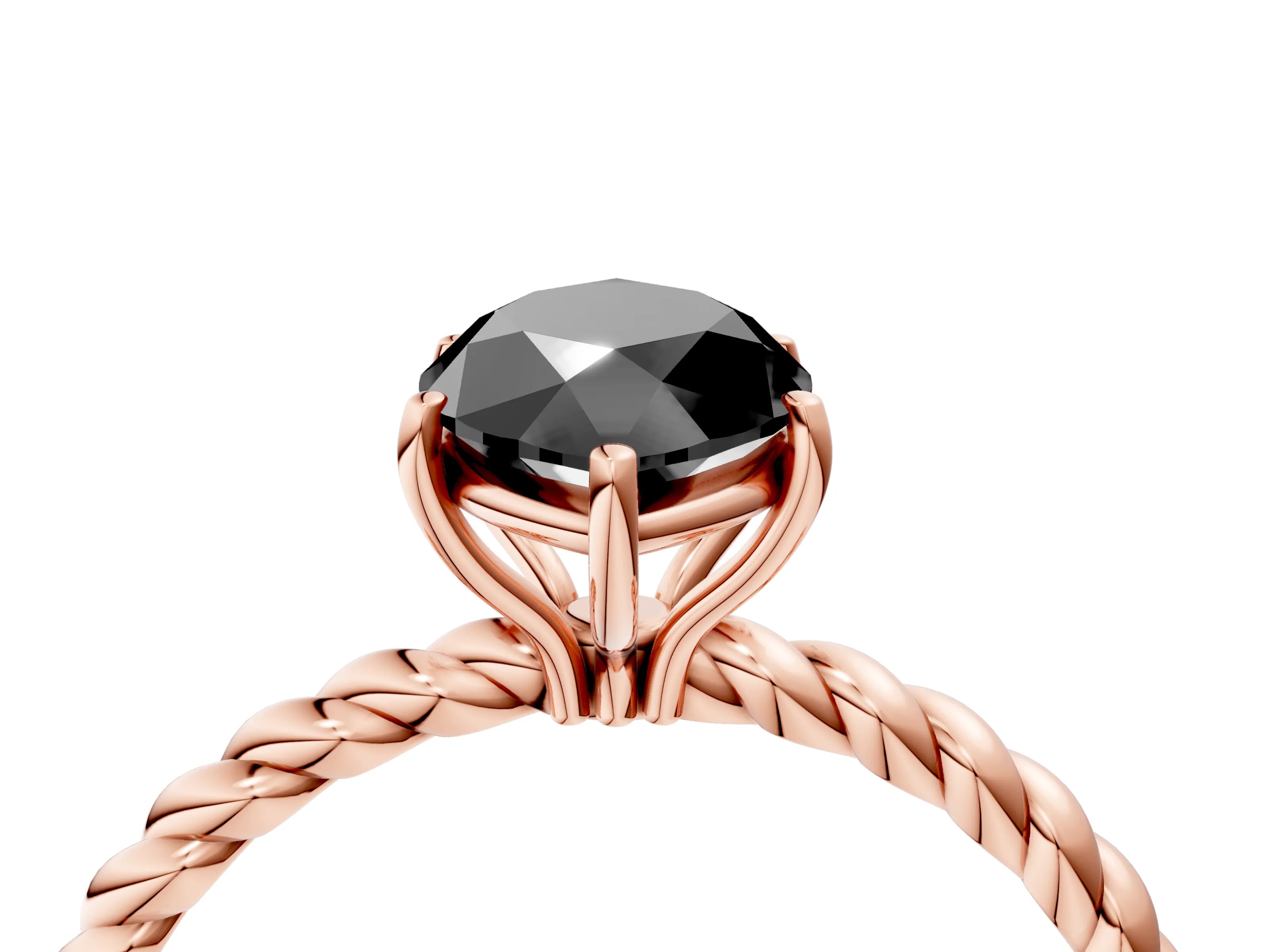 Rose gold Fancy Black Marquise Cut Solitaire Twisted Band 4-Prong Ring_4