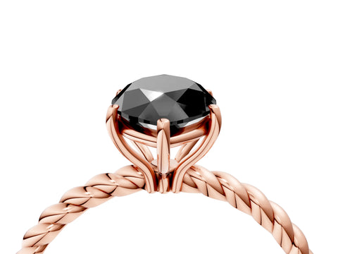Rose gold Fancy Black Marquise Cut Solitaire Twisted Band 4-Prong Ring_4