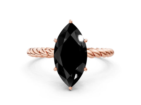 Rose gold Fancy Black Marquise Cut Solitaire Twisted Band 4-Prong Ring